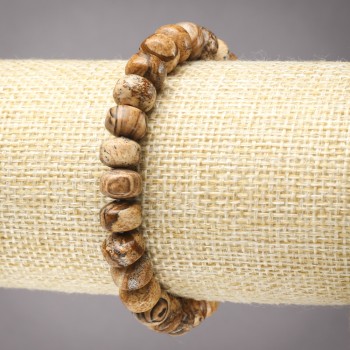 Гривна на ластик от естествен камък — пейзажна яшма, гладък рондел, диаметър 9×7 мм+