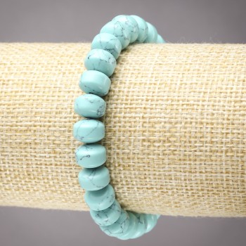 Еластична гривна с бирюза, гладък рондел, диаметър 9х7 мм+