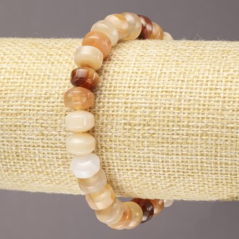 Гривна от естествен карнеол на еластична лента, гладък рондел, диаметър 9×7 мм