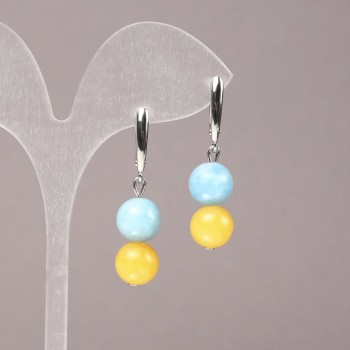 Обeци от естествени камъни Аквамарин и Цитрин, диаметър около 10 мм, дължина около 40 мм