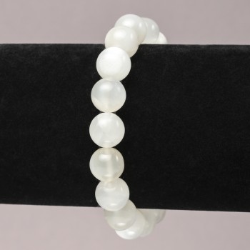 Гривна на ластик от естествен адуляр — гладко топче, диаметър 10 мм+