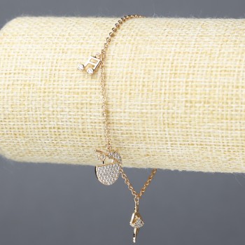 Браслет Xuping позлата 18К със бели кристали, дебелина 1,5 мм, дължина 18–21 см