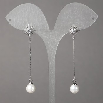 Обeци пусети Xuping Родий със кристали, мъниста и висулки 12 мм, дължина 58 мм, дебелина 0,7 мм