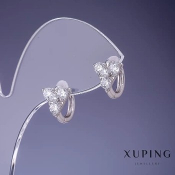 Обеци Xuping триъгълници с бели кристали 11×9 мм родий