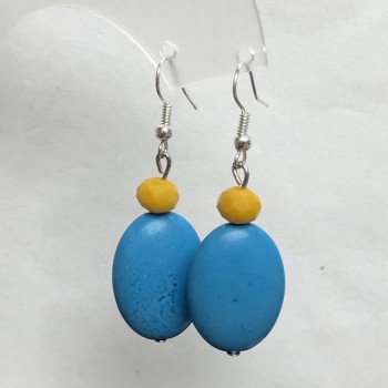 Обеци лазурна бирюза овал 18×25 мм+- и стъкло рондел 8×6 мм+-, дължина около 50 мм+-