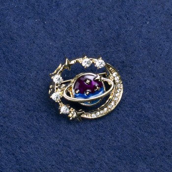 Брошка Планета златист метал, емал и кристали 22×24 мм +