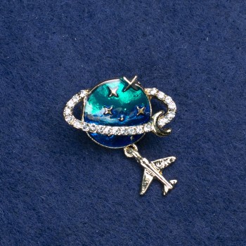 Брошка Планета от златист метал и емал