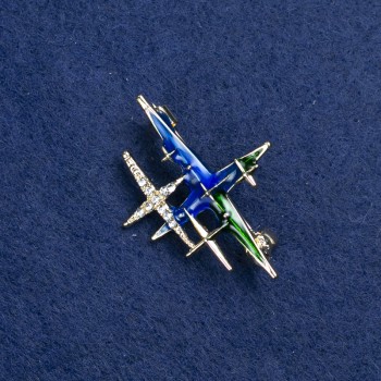 Брошка «Звезда» златист метал, емал и стрази 38×30 мм +