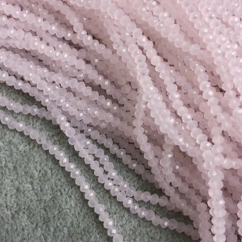 Мънисти от чешки кристал на конец, нежно розово-матово, гранован рондел, диаметър 3,5×3 мм, дължина 36 см