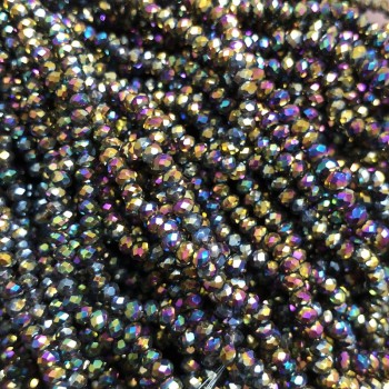 Мънисти от чешки кристал на конец, с бензиново покритие, грановани рондели, диаметър 3×2,5 мм, дължина 36 см +