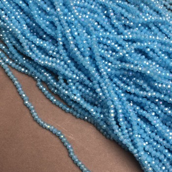 Мънисти от чешки кристал на конец, синьо с бензинов прелив, гранован рондел, диаметър 3x2,5 мм, дължина 36-38 см +