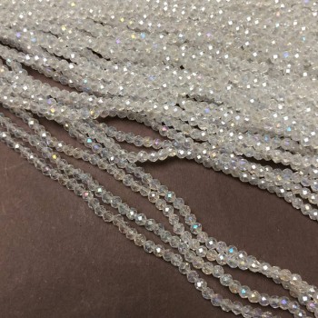 Мънисти чешки кристал на конец бял прозрачен с бензинов оттенък гранован рондел, диаметър 3×2,5 мм + -, дължина 36–38 см +