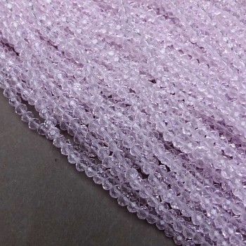 Мънисти от чешки кристал на конец, нежно-розови, прозрачни, фасетирани рондели, диаметър 3,5×3 мм, дължина 36–38 см