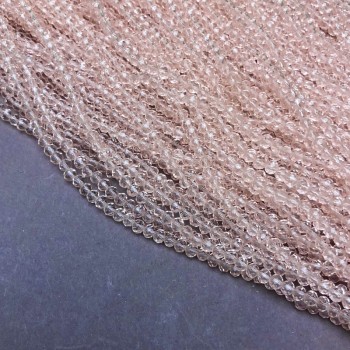 Мънисти чешки кристал на конец бледо-розови прозрачни грановани рондели, диаметър 3,5×3 мм, дължина 36–38 см