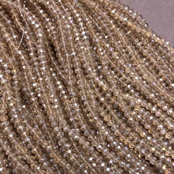 Мънисти чешки кристал на конец шампан прозрачен с бензинов блясък, гранована рондел, диаметър 3,5×3 мм, дължина 36–38 см +