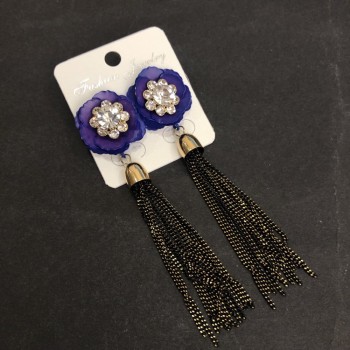 Обеци Китички Фиолетов цвят на цвете с вериги, дължина 90 мм