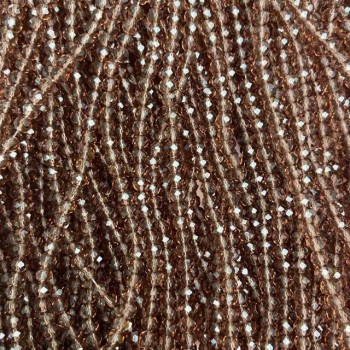 Мънисти чешки кристал на конец, кафяви прозрачно грановани рондели, диаметр 3,5×3 мм, дължина 32 см