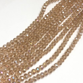 Мънисти чешки кристал на конец шампан прозрачно с бензинов блясък гранован рондел, диаметър 6x4,5 мм + -, дължина 38-40 см +