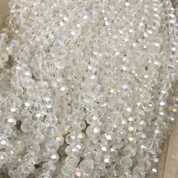Мъниста чешки кристал на конец бял прозрачен с бензинов оттенък гранован рондел, диаметър 6х4,5 мм + -, дължина 38-40 см +