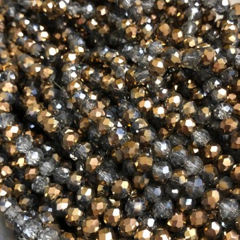 Мънисти от чешки кристал на конец, сиви, с метално покритие, гранован рондел, диаметър 6х4,5 мм, дължина 38-40 см