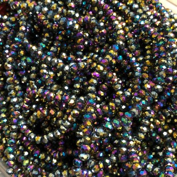 Мъниста Чешки кристал на конец, покритие с бензинов ефект, гранован рондел, диаметър 3,5×3 мм, дължина 33 см