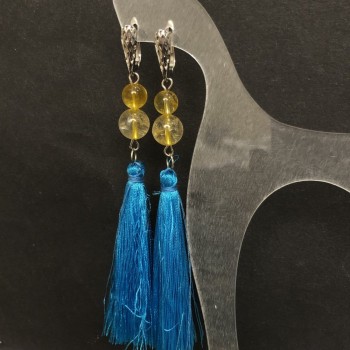 Обици с пискюли от естествен цитрин, диаметър около 8–10 мм, дължина около 120 мм