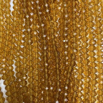 Мънисти от чешки кристал на конец, бурштиново прозрачно, гранован рондел, диаметър 6×5 мм, дължина 40–42 см