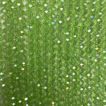 Намистини чешки кристал на конец светло зелени прозрачни с бензиново напыление, грановани рондели, диаметър 8х6,5 мм + -, дължина 40-4