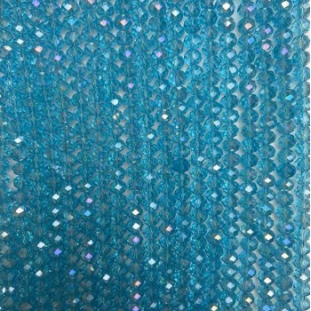 Мъниста от чешки кристал на конец, светло синьо прозрачно с бензиново покритие, гранован рондел, диаметър 8x6 мм, дължина 40 см +