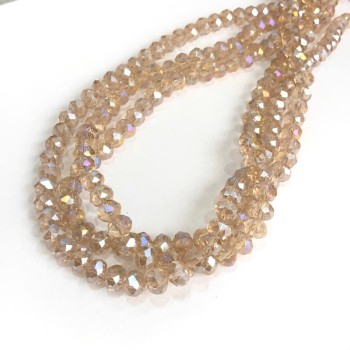 Мънисти от чешки кристал на конец шампан, прозрачно с бензинов прелив, гранована рондел, диаметър 8×6 мм + -, дължина 40–42 см +