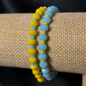 Двойна гривна на ластик от чешки кристал Украйна гранован рондел, диаметър 6х4 мм, дължина 18 см