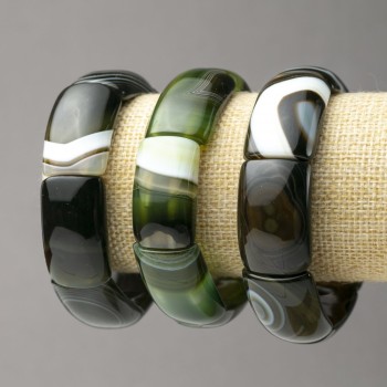 Гривна на ластик от натурален ахат, гладко звено 30×20 мм + (за 1 бр.)