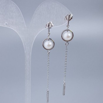 Обици-пусети Xuping с майорска мъниста Майорка, диаметър 8 мм, дължина 7,5 см, родиево покритие