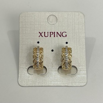 Обеци Xuping позлатени 18K с бели кристали, диаметър 18х7 мм +