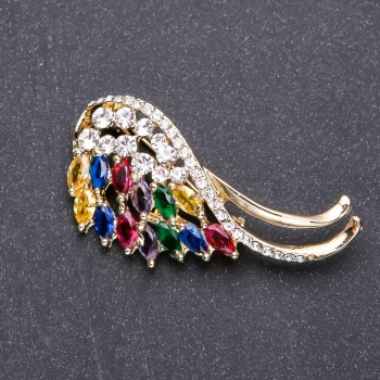 Брошка с разноцветни кристали 55×25 мм жълт метал