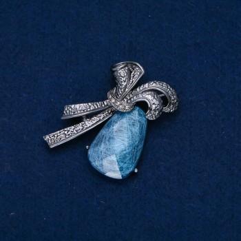 Брошка Акцент с аквариумен ефект 50×35 мм, сиви кристали, сребрист метал
