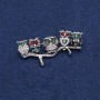 Брошка сови от сребрист метал със бели, червени и зелени стрази и Халиотис 52×33 мм +