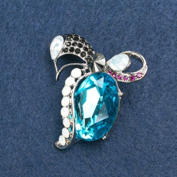 Брошка Бант от сребърнен метал със стрази и кристал 55×50 мм +