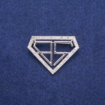 Брошка Бакалавър със бели кристали 30х40 мм, сребрист метал