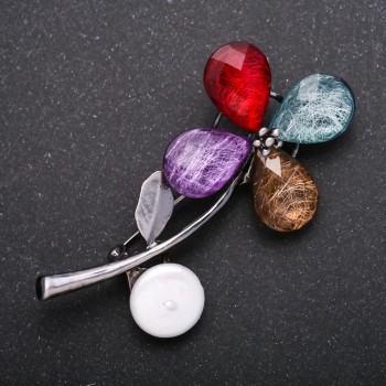 Брошка «Цвете» метален цвят „сребро“ 65×30 мм