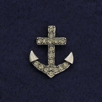 Брошка със завъртаща се закрутка «Якор» 2 см сив метал стрази