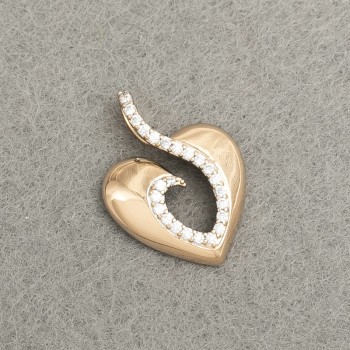 Кулон Xuping позлатяване 18K Сърце с бели стрази, диаметър 20×15 мм +