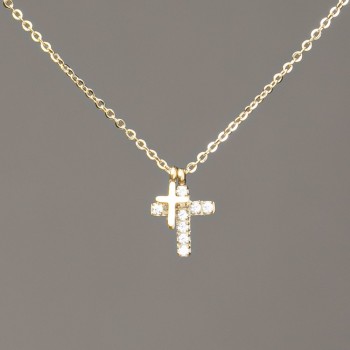 Верижка Xuping с лимонно позлатяване и висулка с бели кристали 12×9 мм, дебелина 1 мм, дължина 40–45 см