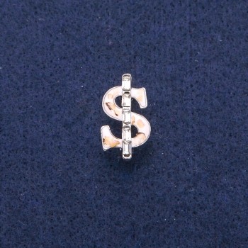 Брошка Долар с бял емайл и Халиотис с перламутър, бели кристали, сребрист метал 12х21 мм