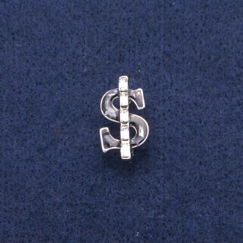 Брошка Долар с черна емал и перламутър халиотит, бели кристали, сребрист метал 12х21 мм