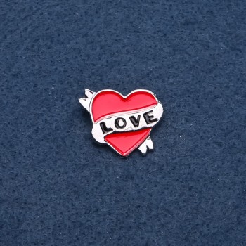 Брошка „Сърце“ червен емайл, цвят на метал „злато“
