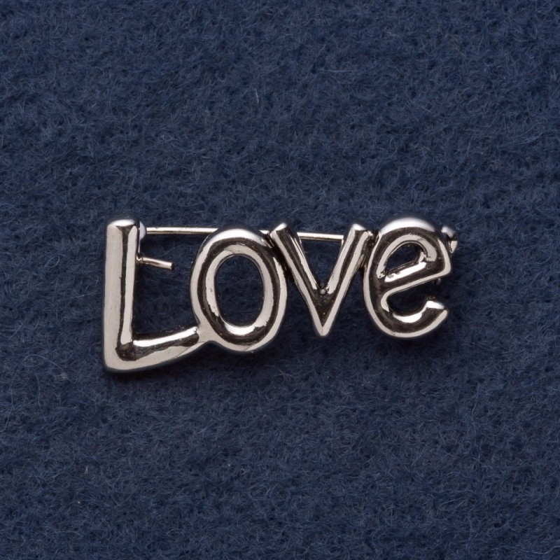 Брошка "LOVE" 3х1, 5 см сірий метал