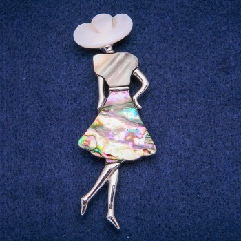 Брошка-кулон «Мадам» с камък перламутър и халиотит 30×85 мм