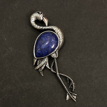 Брошка-кулон Фламинго с естествен лазурит 85х30мм