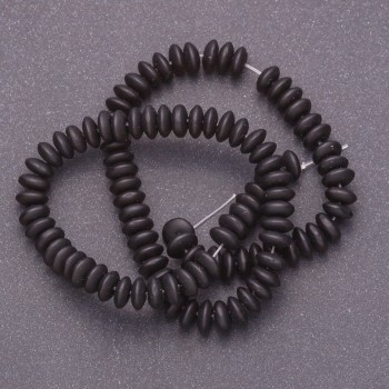 Шунгитени мъниста на конец (изкуствени), гладък рондел, диаметър 6×3 мм, дължина около 41 см